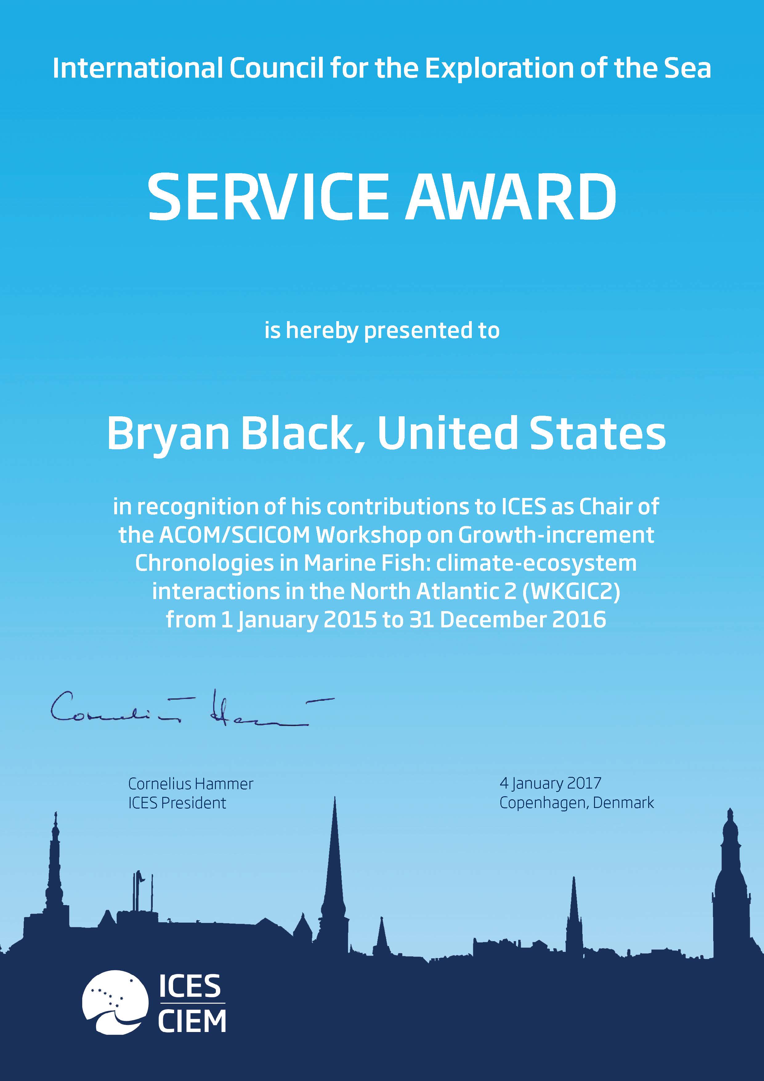 Service award Bryan Black